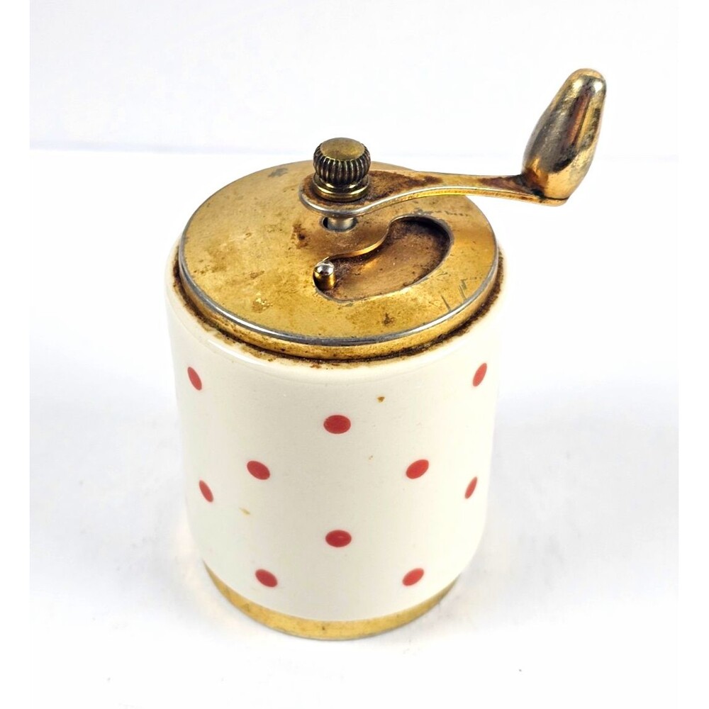 Olde Thompson Manual Ceramic Pepper Mill White Red Polka Dots Vintage/Retro